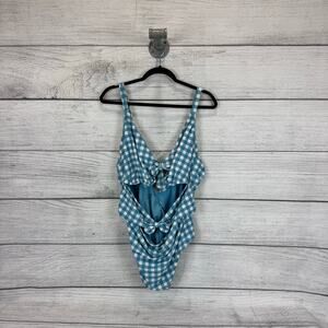 Adore Me Plus Size Blue & White Gingham Cutout Bow One Piece Swimsuit 4X